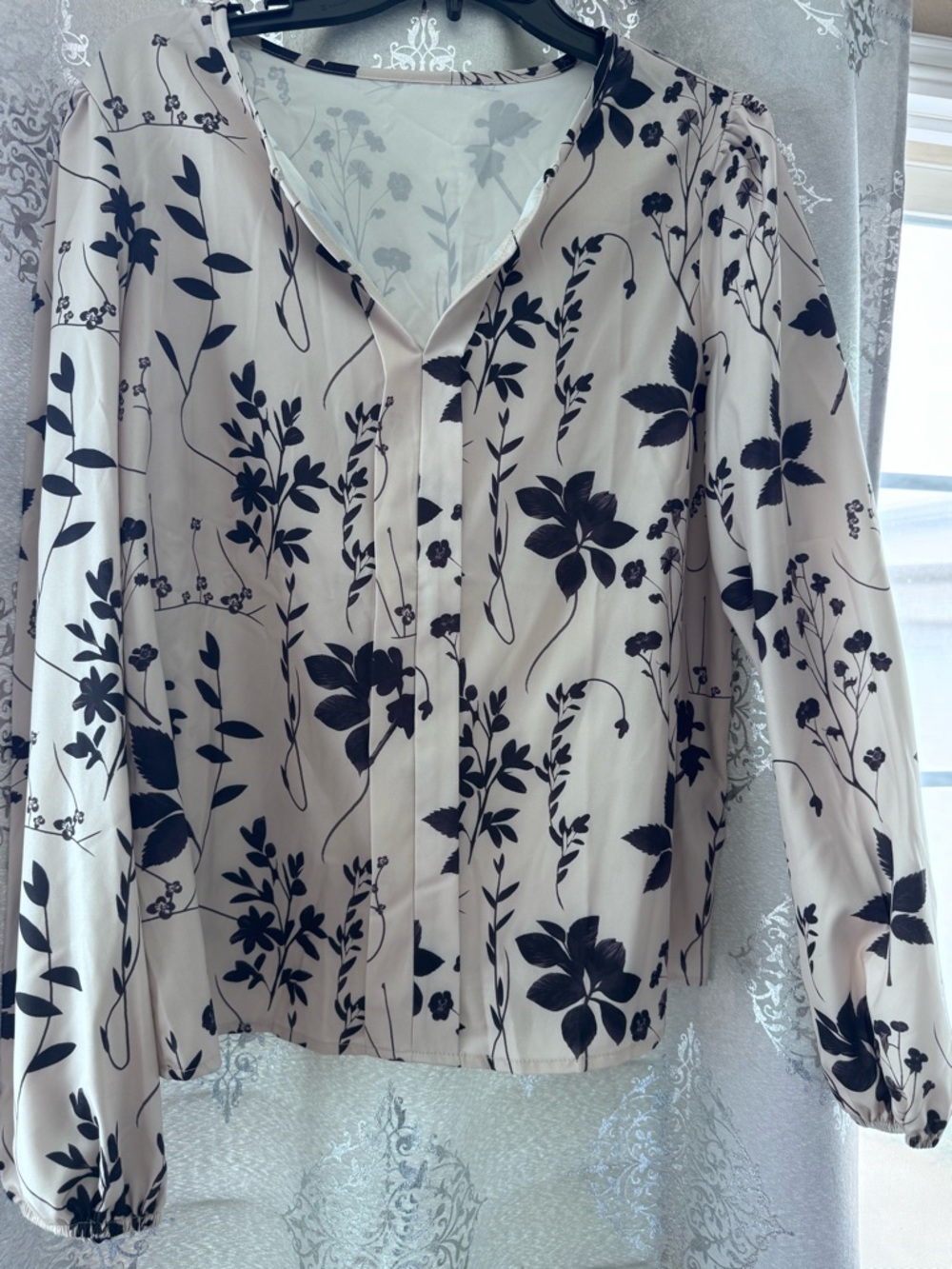 Women's Black Floral Print Blouse - Nude Base